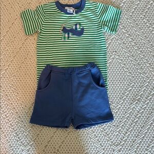 Kids Green and Blue Striped Matching Set